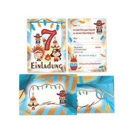 Limonia 10 Invitation Cards with 10 Envelopes for 7th Children's Birthday Party Set Invitation Birthday Girls Children Boys Boys Teens Indian Shaman Teepee Powwow Dream Catcher