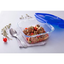 Pyrex Easy Wash Cook & Go Square Container with Lid Large 0.8 Litre Blue (Pack of 2)