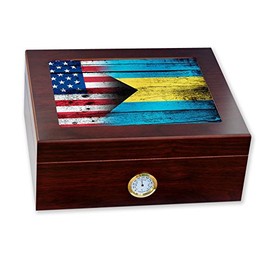 ExpressItBest Premium Desktop Humidor - Glass Top - Flag of Bahamas (Bahamian) - Wood with USA Flag - Cedar lined with humidifier & front mounted hygrometer.