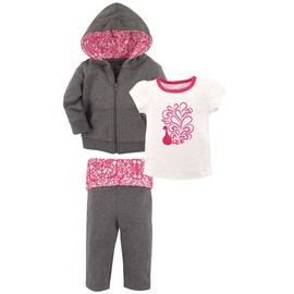 Yoga Sprout Unisex Baby Cotton Hoodie, Bodysuit or Tee Top, and Pant, Peacock Toddler, 3 Toddler