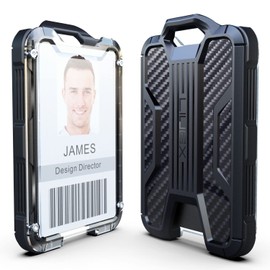 LIUGX Retractable Badge Holders, Heavy Duty Retractable Keychain, Carbon Fiber-Texture, Durable ID Card Holder (Holds 4 Cards), with 31.5” Retractable Badge Reel Key Chain, 10,000+ Rebound,Dark Blue