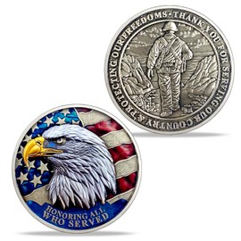 Veteran Challenge Coins Bulk - Thank You for Your Service Coin, Military Appreciation Coin, Double-Sided Veterans Coin with Bald Eagle and Soldier Design for Veteran Thank You Gifts