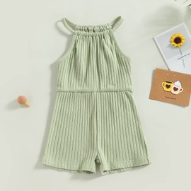 ZZLBUF Toddler Baby Girl Clothes Summer Solid Sleeveless Jumpsuit Shorts Ribbed Romper Bodysuit One-Piece Outfits (B - Pea Green, 18-24 Months)