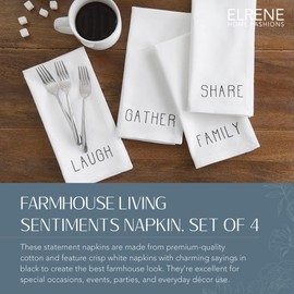 Elrene Home Fashions Farmhouse Living Sentiments Napkins, 20" x 20" (Set of 4), Black/White 4