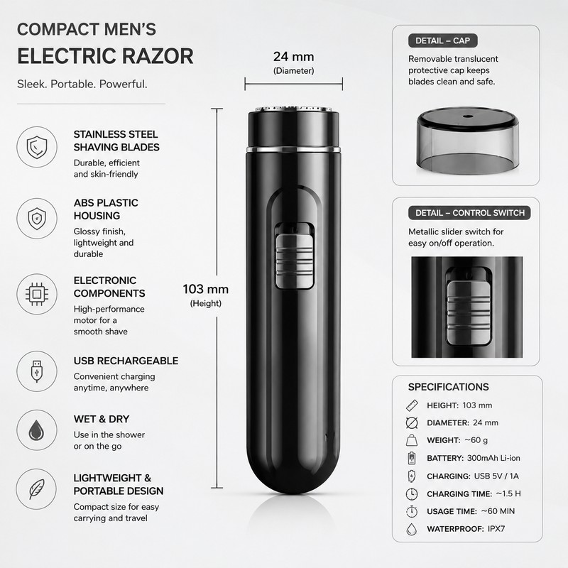 USB Rechargeable Electric Razor for Men – Compact Wet &