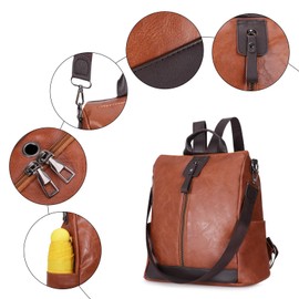 HUA ANGEL Elegant Anti-Theft Backpack Women's Small City Backpack Waterproof Leather Handbags Backpack 2 in 1 Vintage Shoulder Bag Women's Medium Size for Work Sports Everyday Travel, brown, vintage