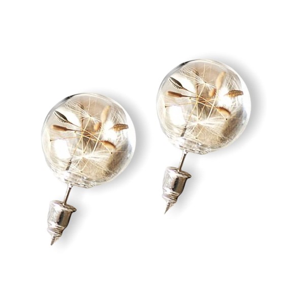 Round Stud Earrings with Stopper - Real Dandelion - Earrings
