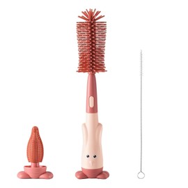 Cepillo Biberones, cepillo para polvo para biberón, Juego de cepillos de Limpieza de Botellas de Silicona, juego de cepillos para biberones, Indicado para La Limpieza de Botellas, Tapones, Paja(Rojo)