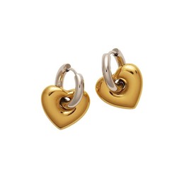 Gold Chunky Heart Huggie Hoop Earring For Women Y2K Statement Fashion Puffy Love Heart Dangle Drop Hoops Earrings Trendy Dainty Hypoallergenic Valentine's Day Christmas Jewelry Wife Mother Girlfriend Gifts