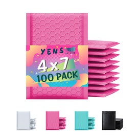 Yens Poly Bubble Mailers 4x8 100 Pack Hot Pink Waterproof Self Seal Adhesive Shipping Bags, Cushioning Padded Envelopes for Shipping, Mailing, Packaging Usable 4x7