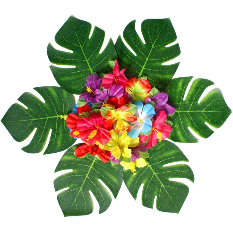 108 Pieces Hawaiian Tropical Party Decoration Set Leaves Flowers Umbrellas