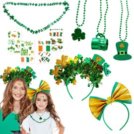 Irish St Patricks Day Accessories St. Patrick's Day Party Decorations, Ireland St Patricks Day Headband Necklaces Tattoos Green Shamrock Outfits Costume Accessories Photo Props for Girls Kids Women