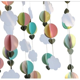 Mybbshower Pastel 3D Clouds Hot Air Balloons Garland Birthday Party Home Nursery Room Decorations Up Up and Away Photo Prop 5 pcs