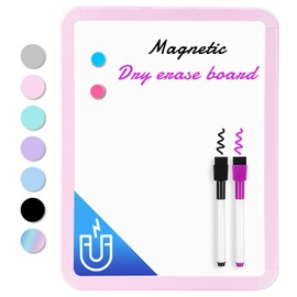 VUSIGN Small White Board Dry Erase, 8.5'' x 11'' Magnetic Dry Erase Board, Mini Whiteboard with Markers for Kids, Students, Fridge, Wall, Locker, Pink