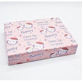 2 Sheets Cute Faces Happy 1st Christmas As My Mummy Wrapping paper First Christmas Mother Pink Family Relation Giftwrap (PA)