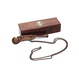 Bosun's Whistle Antique Brass with Hardwood Anchor Inlaid Box