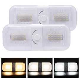 2Pack LED RV Ceiling Double Dome Light Fixture with Switch, 12V-24V RV Interior Lighting, 1500 Lumen Brightness Lights for Car/RV/Trailer/Camper/Boat 