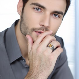 Chimoda Sterling Silver Rings for Men with Arrow Pattern, Anillos para Hombre, Mens Rings with Gemtone, Handmade Sterling Silver Rings with Tiger Eye Gemstone (Tiger Eye-sz14)