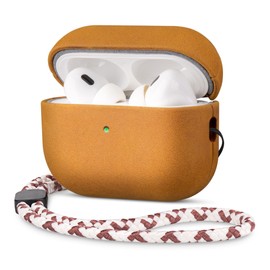 Maogoam Genuine Leather Case for AirPods Pro 3 (3rd Gen 2025) with Adjustable Braided Lanyard, Vintage Crazy Horse Leather Protective Cover Case, Rugged Hard Shell & Rich Patina, Khaki Brown