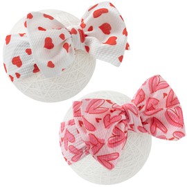 QFV Infant bows Baby girls Bows Red& Pink Heart Headband, Newborn Soft Baby Hairband, One sizes fits All Baby (Red Love & Pink love)