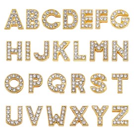 DICOSMETIC 52Pcs 26 Styles Rhinestone Slide Charms Golden Letter Charms 12mm Alphabet Charm A-Z Letter Charm for Bracelets Necklace Wristbands DIY Jewelry Making, Hole: 1.5x8mm