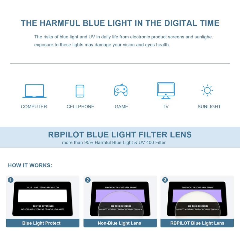 RB.Pilot Reading Glasses for Men Square Double Bridge Blue Light