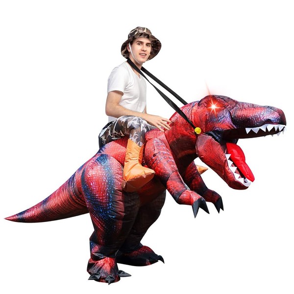 GOOSH Inflatable Dinosaur Costume Adults Halloween Blow up Costumes for Men Women Funny Riding T Rex Air Costume for Party Cosplay