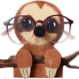 Poevic Cute Animal Glasses Holder Stand Handmade Creative Wooden Carving Eyeglass Holder Sunglasses Display Rack for Home Office Desk Decor Accessories (sloth)