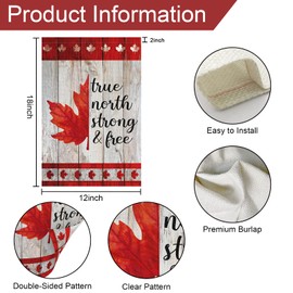 Louise Maelys Canada Day Garden Flags Maple Leaf True North Strong Free Flag 12 x 18 Inch Double Sided Burlap Flags 1st July Canada Flag Patriotic Flags for Canada Day Outdoor Decorations(Only Flags)