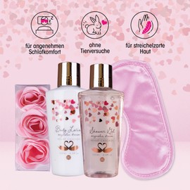 accentra - Geschenkset Frauen Heart Cascade - Beauty Set mit Schlafmaske, Duschgel, Bodylotion & Rosen Badekonfetti – Wellness Set für Frauen und Mädchen zum Geburtstag & besonderen Anlässen