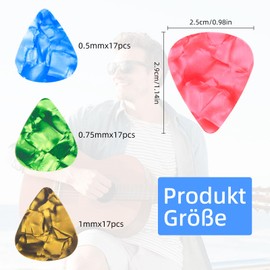 Pack of 51 Plectrums, Guitar Picks for Acoustic Guitar, Colourful Guitar Picks for Electric Guitar, Colourful Celluloid Guitar Picks for Bass, Acoustic Guitar, Ukulele, 3 Sizes (0.5/0.75/1.0 mm)