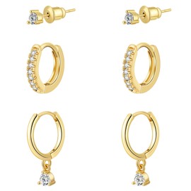 Kyerlyn 3 Pairs Gold Hoop Earrings Set: Dainty Stud Earrings Trendy Small 14K Gold Plated Hypoallergenic Dangle Cartilage Huggie Hoop Earrings Gold Jewelry for Women Gifts