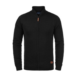 Blend Norman Men's Knitted Jacket, Fine Knit with Stand-Up Collar and Zip - Black (70155) Plain, size: l