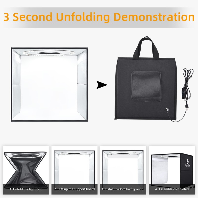 Lightdow 12"x12"x12" Photo Studio Light Box Photography with Desktop Tripod