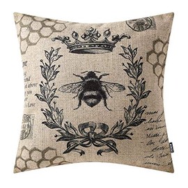 TRENDIN Decorative Throw Pillow Cover 18x18 inch Farmhouse Crown Bee Cushion Case Square Shape PL276TR