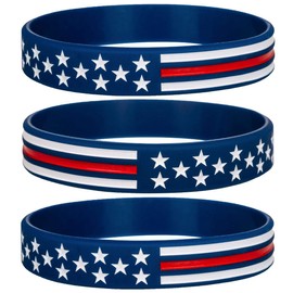 Sainstone Power of Faith Silicone Bracelets with American Flag Blue, Rubber Thin Red Line Wristbands Band Gifts for Men Women, Teens for American Patriots, Army and Sport Fans (Standard 8")