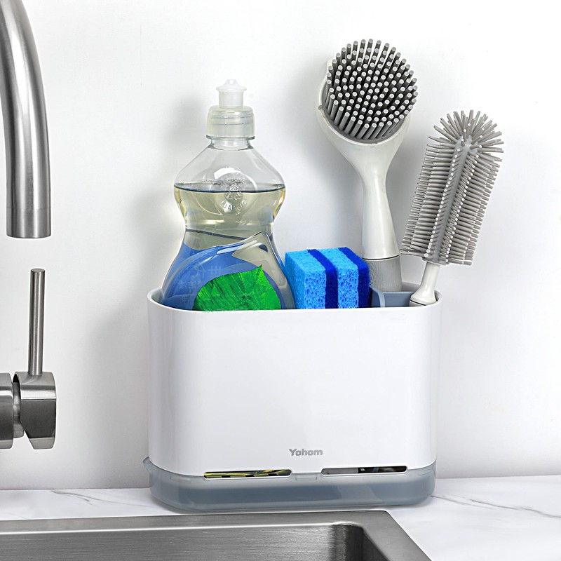 YOHOM Kitchen Scrub Brush Holder for Sink Sponge Caddy Countertop