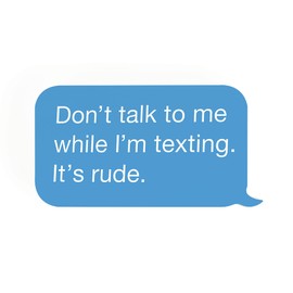 P. Graham Dunn Don't Talk While I'm Texting Modern Blue 7.5 x 4 Wood Tabletop Text Bubble Sign