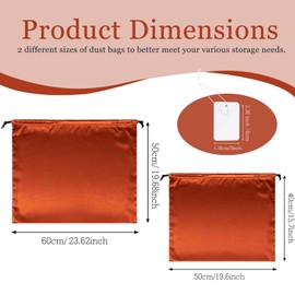 P Pothuiny 2 Pcs Satin Dust Bags for Handbags, Orange Silky Dustproof Drawstring Bags Large Travel Storage Pouch for Purses Shoes Boots (23.6x19.6 inch + 15.7x19.6 inch)
