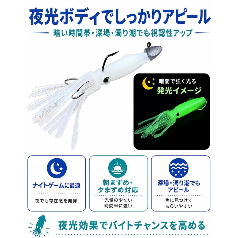 Bucht 5.5" Luminous Squid Lure 3pcs 14cm 22g Supervised by
