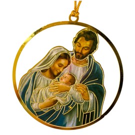 Needzo Wondrous Love Brass Christmas Tree Ornaments, Catholic Virgin Mary Jesus, Madonna with Child Kid Jesus, 2” in Diameter