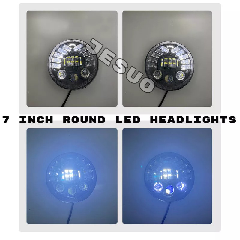 JESUO PAIR 7" inch Round LED Headlights High/Low Beam For