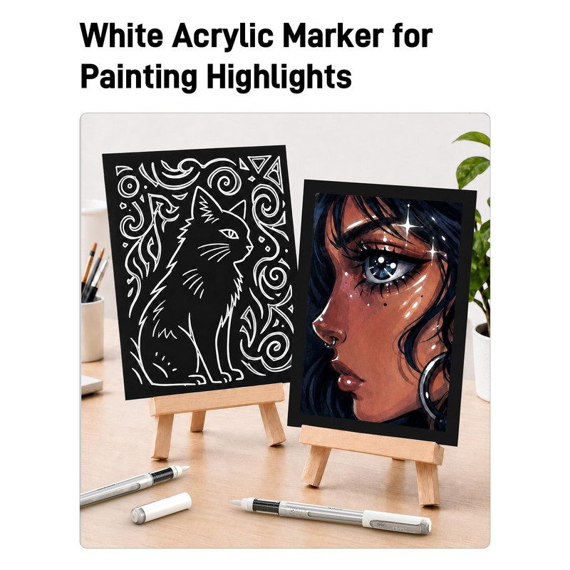 JusArt Black & White & Gold Paint Pen Brush Tip,