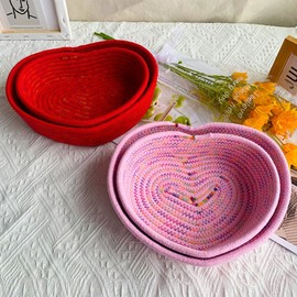 Wisafory Storage Basket with Love Shape Braided Storage Multi-Purpose Cotton Rope Organiser Rainbow Wicker Basket Changing Table Accessories for Toys Clothes Book Pink 27 x 22 x 6 cm