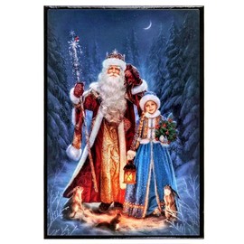 Exclusive Decorative Wooden Jewelry Box Lacquer Box for Storage Snow Maiden Snegurochka Gift Box (Father Frost and Snow Maiden)