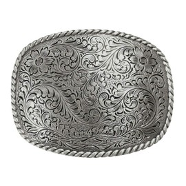 Western Antique Floral Engraved Rope Edge Design Metal Belt Buckle,Vintage Cowboy - Style(6.3×8.6cm)