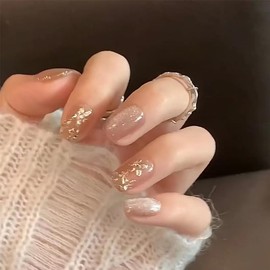 Nail Tip, Stylish, Korean False Nail Tip, Sparkling Nail Tip, Short, Magnet, 24 Pieces, Coming of Age Ceremonies, Weddings, School Entrance Ceremonies, Graduation Ceremonies, Nail Tip, Elegant, Short,
