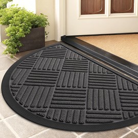 Smiry Half Circle Front Door Mat Outside Entrance, Heavy Duty Outdoor Indoor Natural Rubber Doormat, Non Slip, Trap Dirt and Moisture, Easy Clean, Low Profile Patio Porch Entryway Mat, 29.5x17, Grey