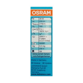 Osram 66720 Halogen Bulbs G9 20 Watt 230 Volt