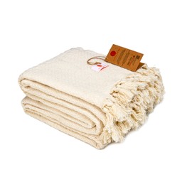 Buena Zeba Traditional Cotton Chevron Fringe Blanket 200 x 235 cm (White)